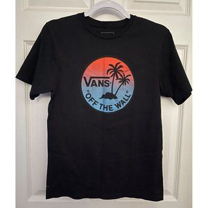 VANS Off The Wall Woman’s Graphic Happy Palm Tree Sunset Black T-Shirt Size L